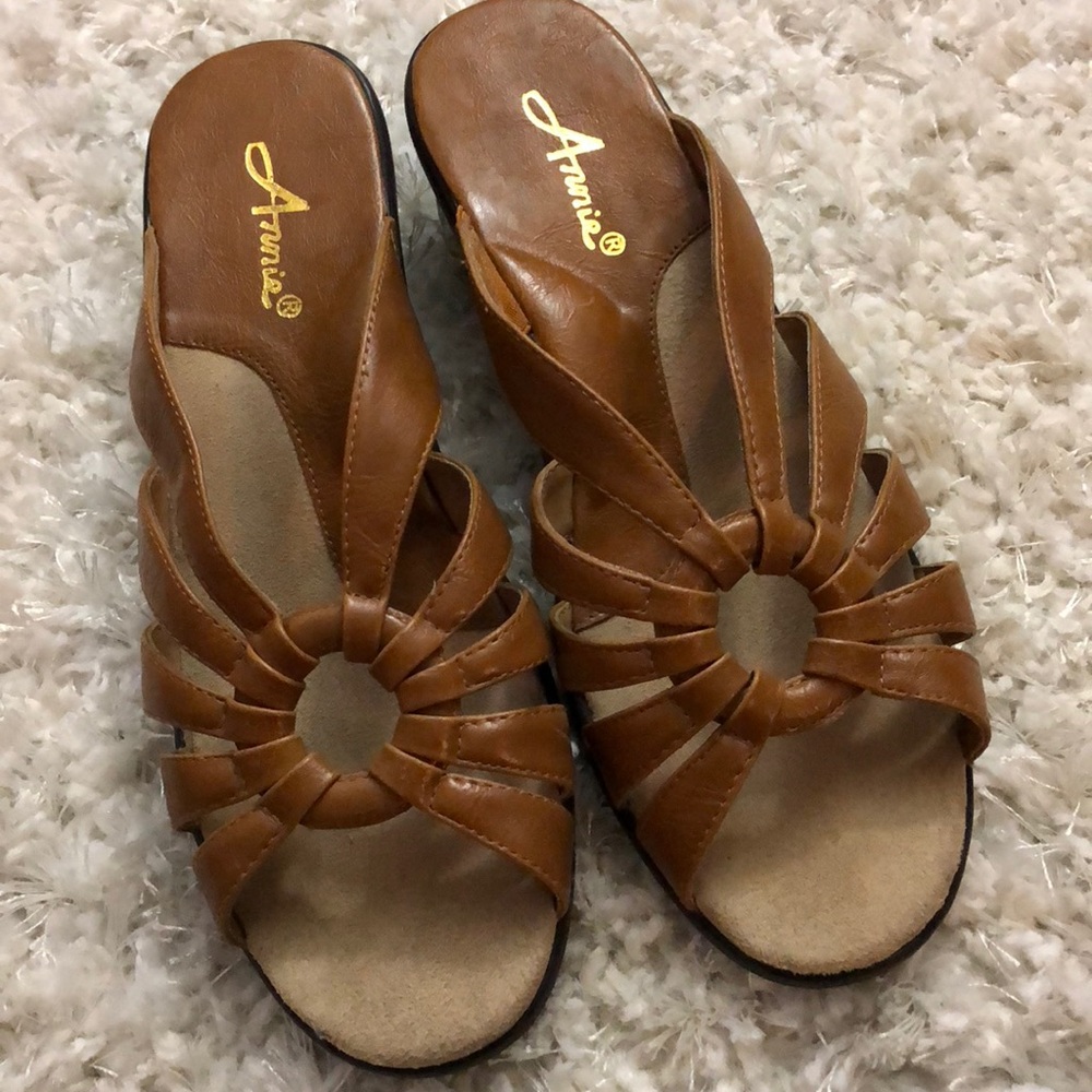 Neutral Comfortable Slip On Low Wedge Heel Sandals